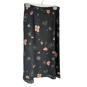 Pendleton Black Long Floral Skirt size 8 petite